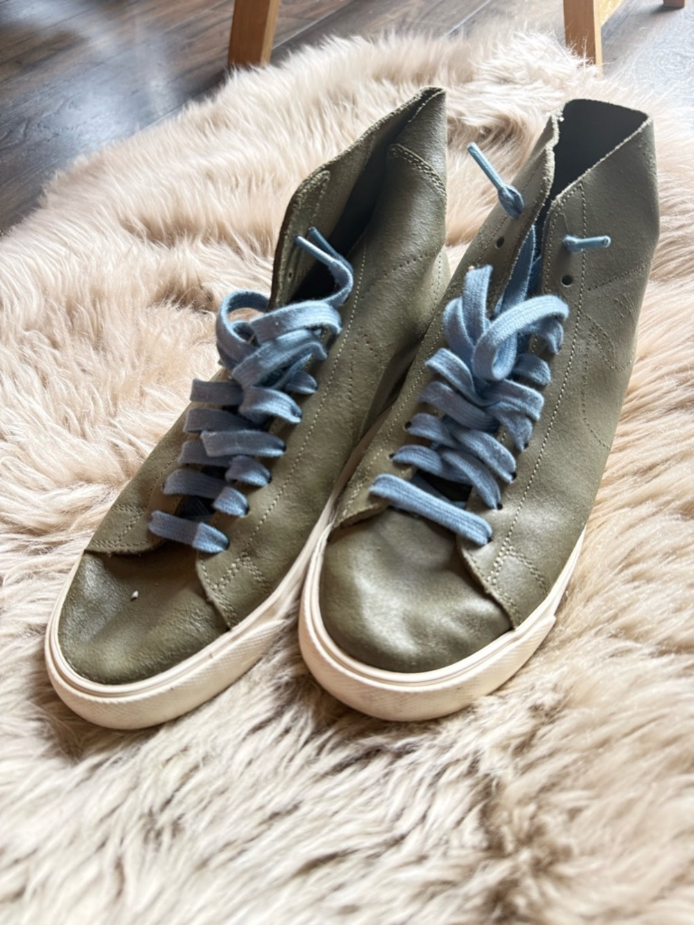 Nike Olive Green High-Top Sneakers with Light Blue Laces